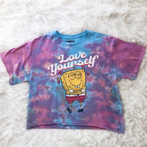 NICKELODEON • SpongeBob SquarePants Love Yourself Tie Dye Crop Top Tee Medium - Picture 1 of 9
